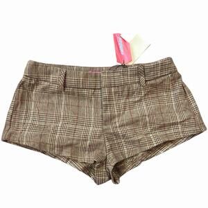 Edikted Women's Brown Plaid Low Rise Micro Mini Shorts Size XS NWT